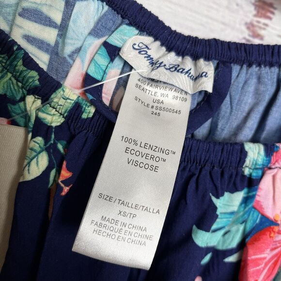 Tommy Bahama Flora Off Shoulder Dress Coverup XS Navy Belt Tropical Hawaiian NWT - Picture 13 of 16
